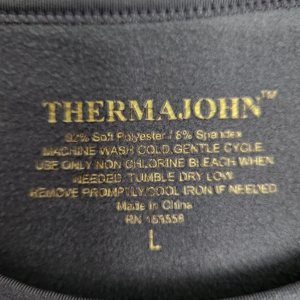 THERMAJOHN Mens Gray Long Sleeve Lighly Fleeced Lined Thermal Top Size Large